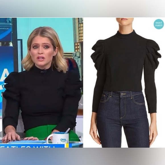 Alice + Olivia Tops - Alice + Olivia Black Puff Sleeve Blouse